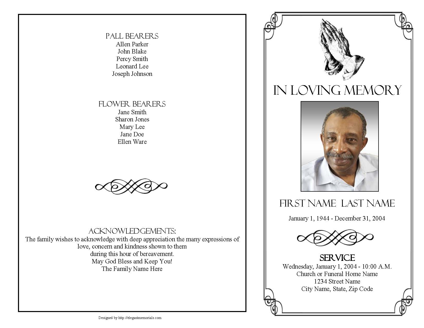 Praying Hands Funeral Program Template 4 Page Graduated Fold